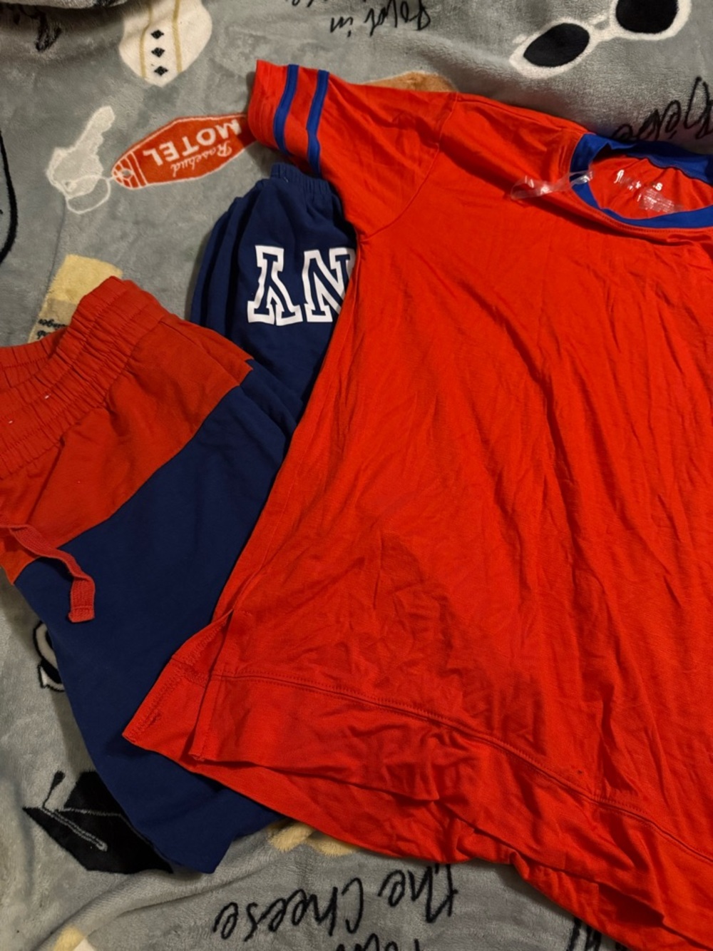 flirtitude orange Short-Sleeve Tee with Blue Trim matching joggers